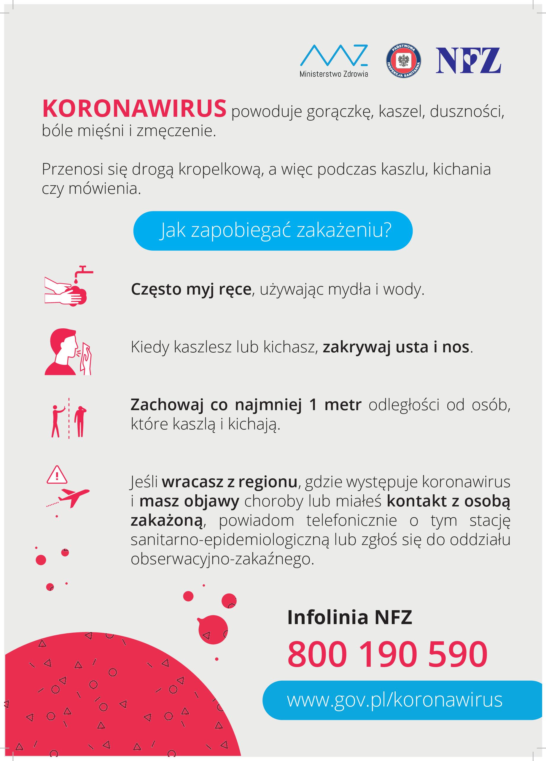 plakat dotyczące zapobiegania zakażeniu koronawirusem
