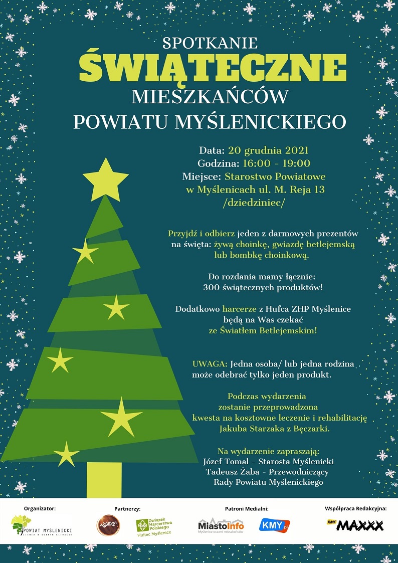 Plakat spotkanie świąteczne mieszkańców Powiatu Myślenickiego