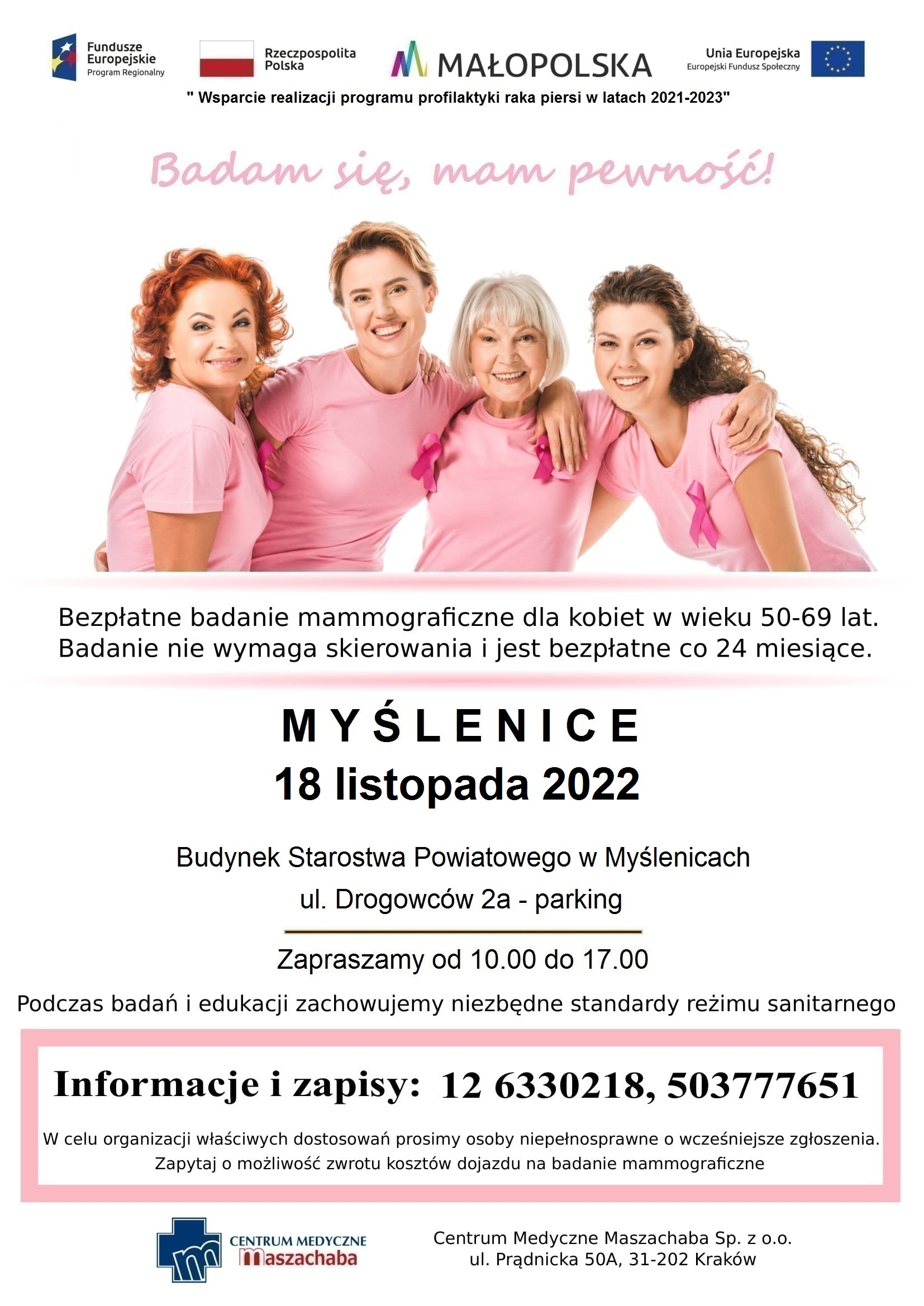 Plakat bezpłatnej akcji badań mammograficznych
